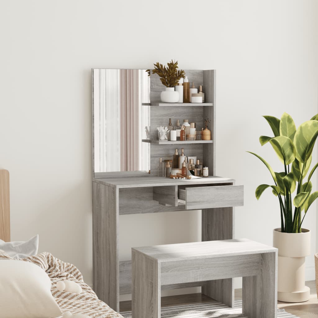 Coiffeuse avec miroir Sonoma gris 74,5x40x141 cm Tables vidaXL