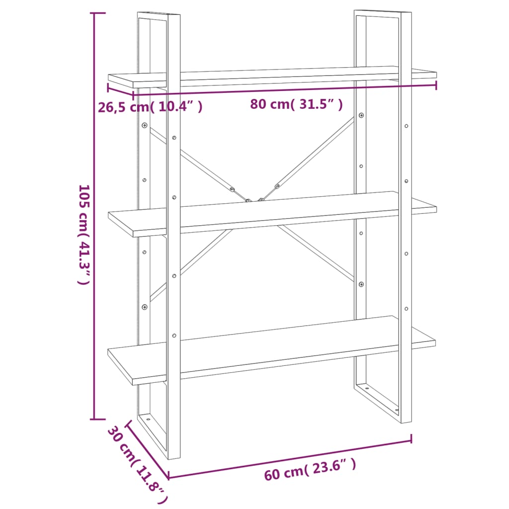 Bibliothèque Sonoma gris 80x30x105 cm Bois d'ingénierie Bibliothèques vidaXL   