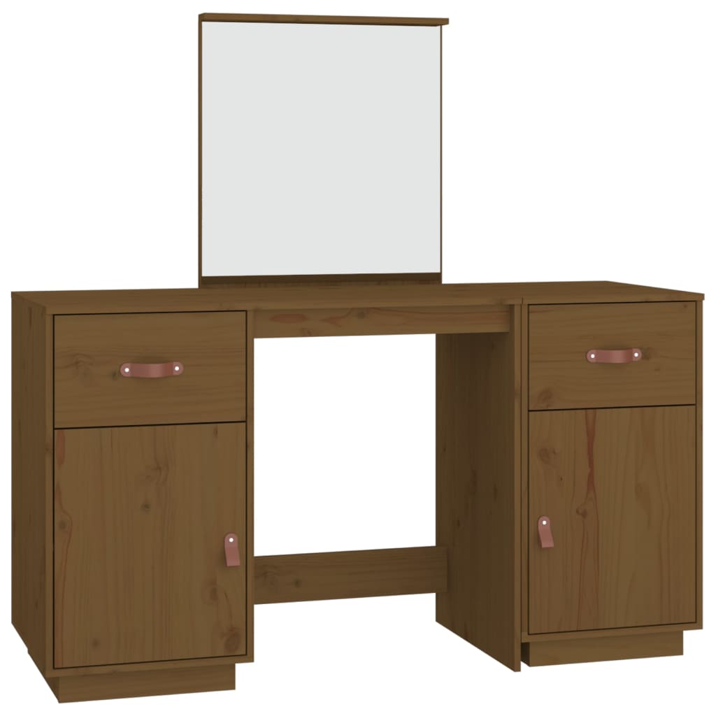 Ensemble de coiffeuse et miroir Marron miel Bois de pin solide Coiffeuses vidaXL   