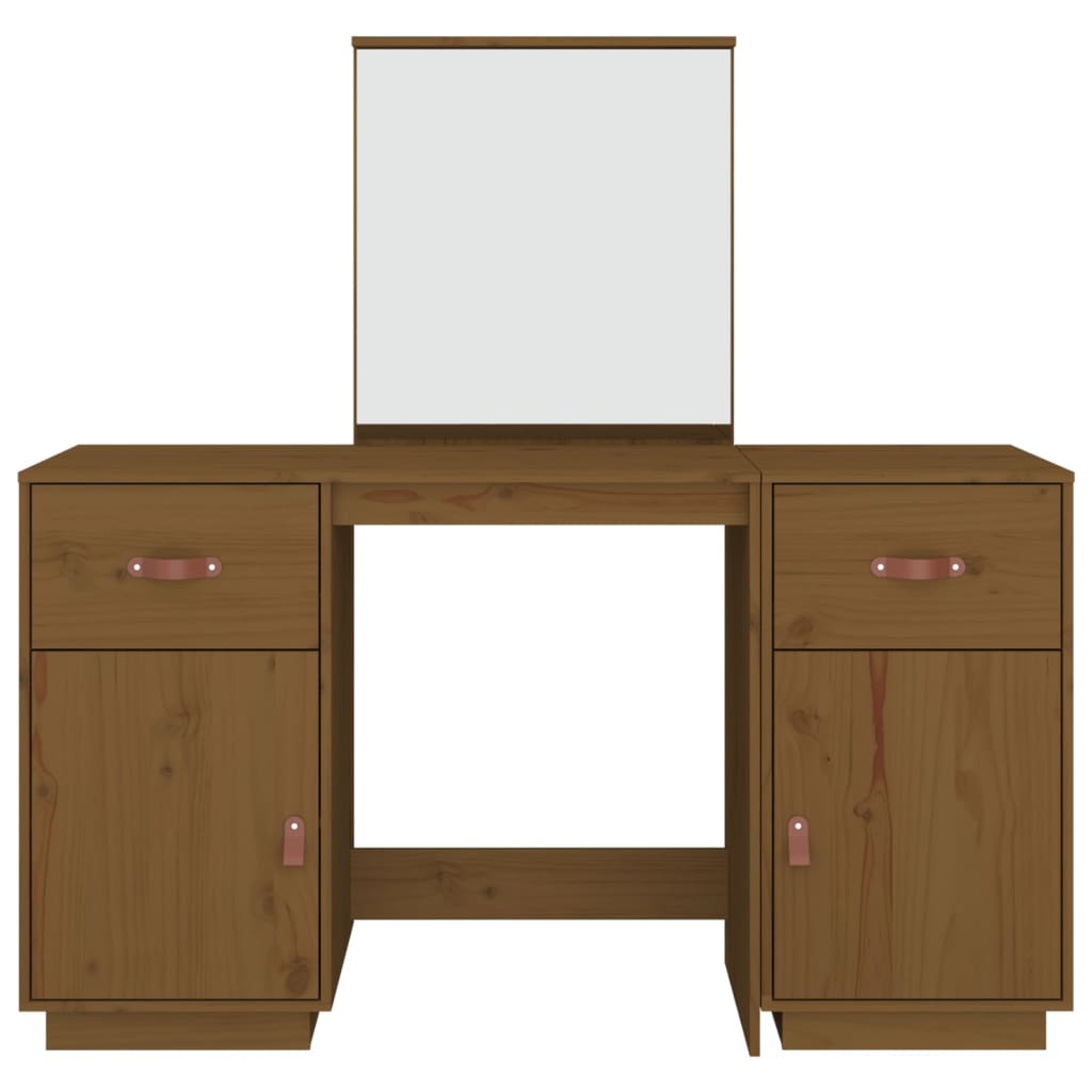 Ensemble de coiffeuse et miroir Marron miel Bois de pin solide Coiffeuses vidaXL   