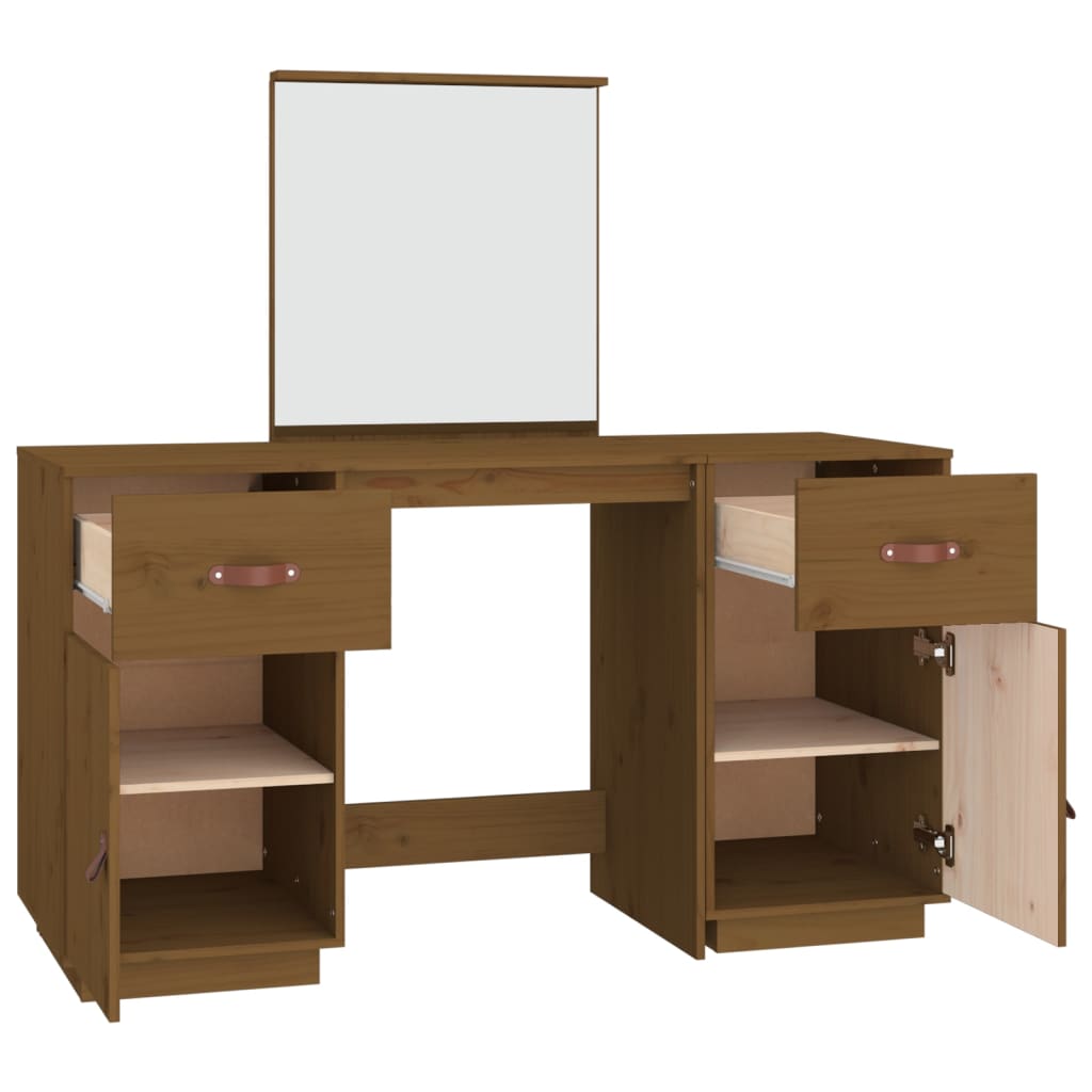Ensemble de coiffeuse et miroir Marron miel Bois de pin solide Coiffeuses vidaXL   