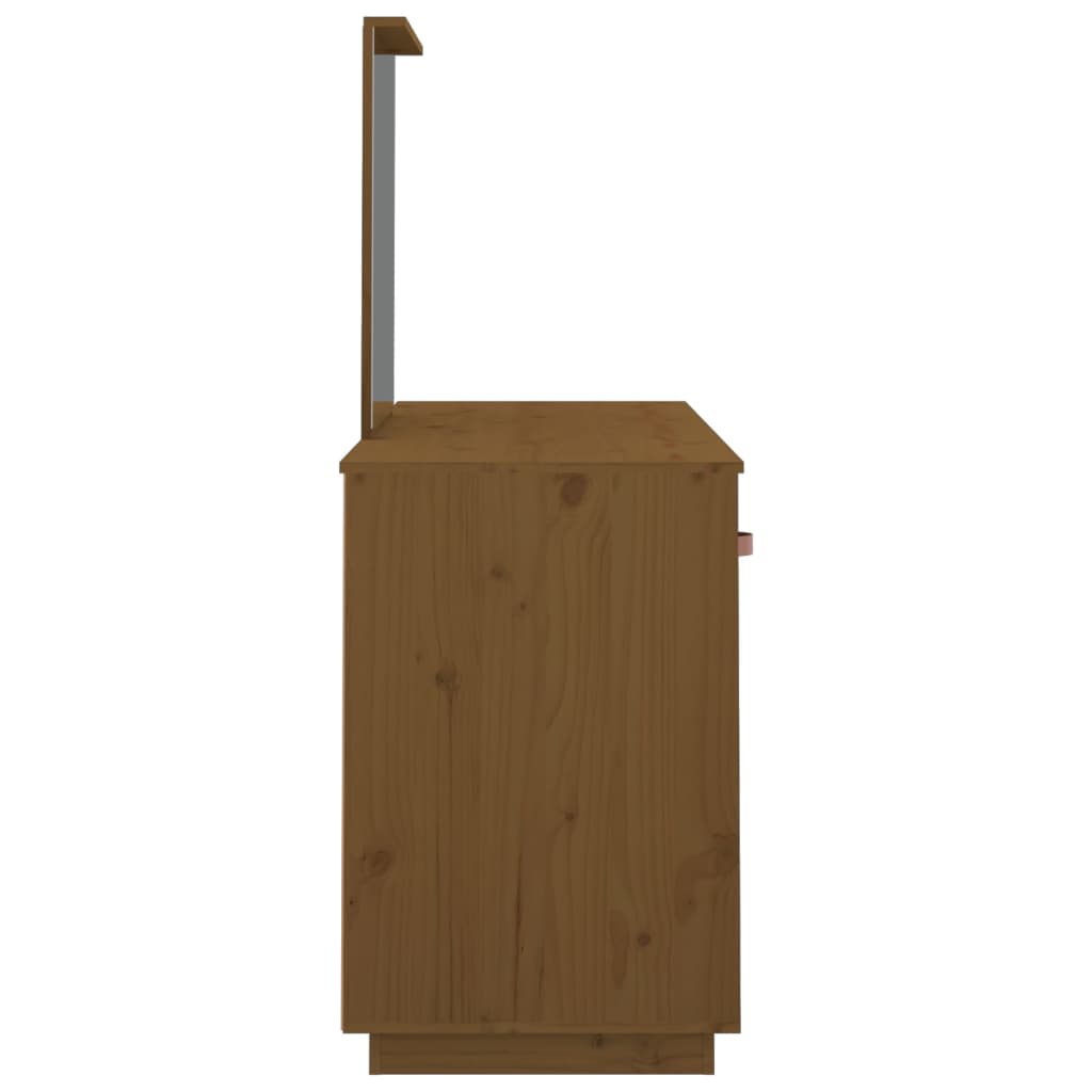 Ensemble de coiffeuse et miroir Marron miel Bois de pin solide Coiffeuses vidaXL   