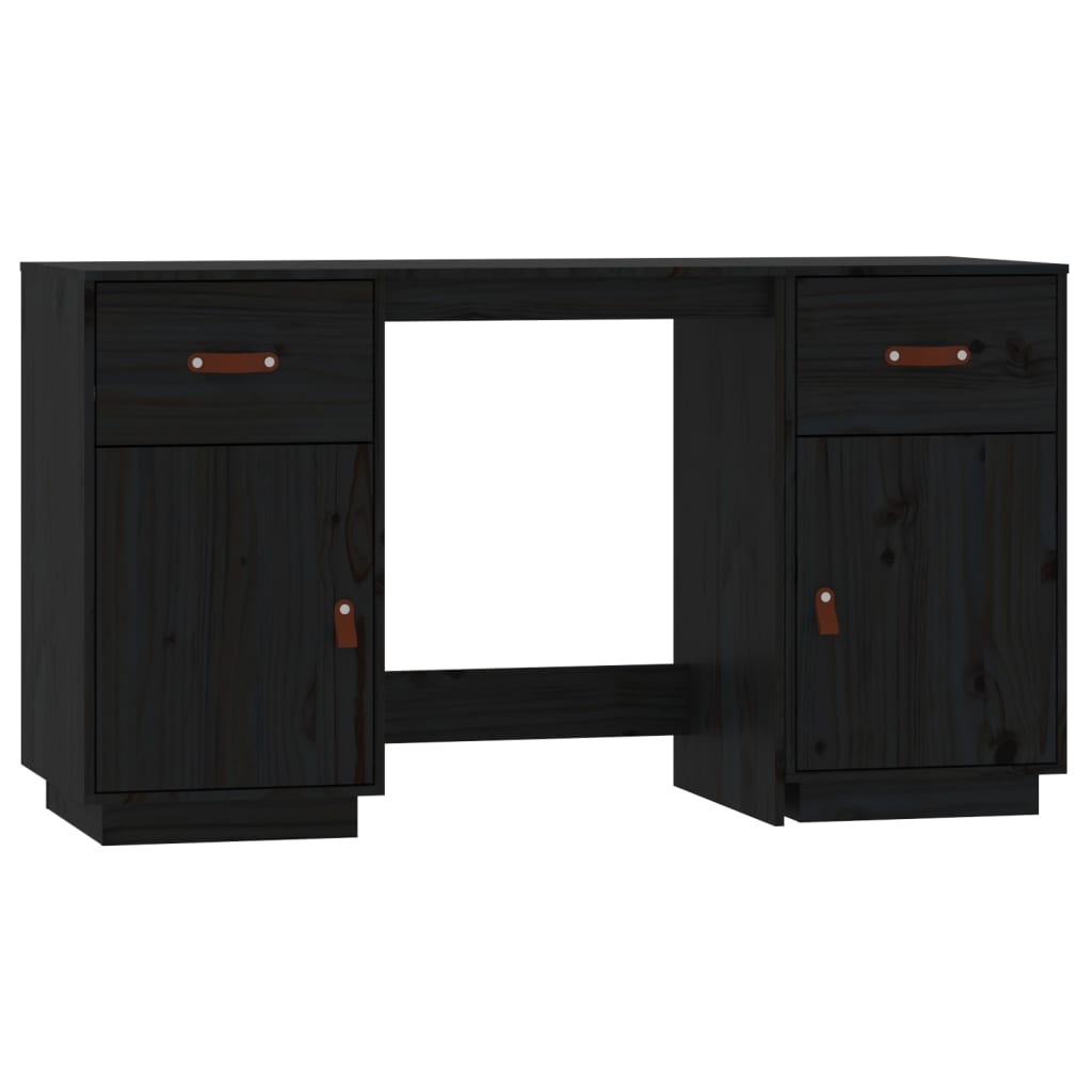 Bureau avec armoires Noir 135x50x75 cm Bois massif de pin Bureaux vidaXL   
