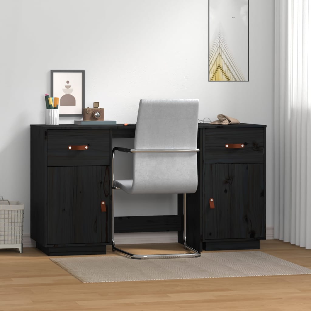 Bureau avec armoires Noir 135x50x75 cm Bois massif de pin Bureaux vidaXL   