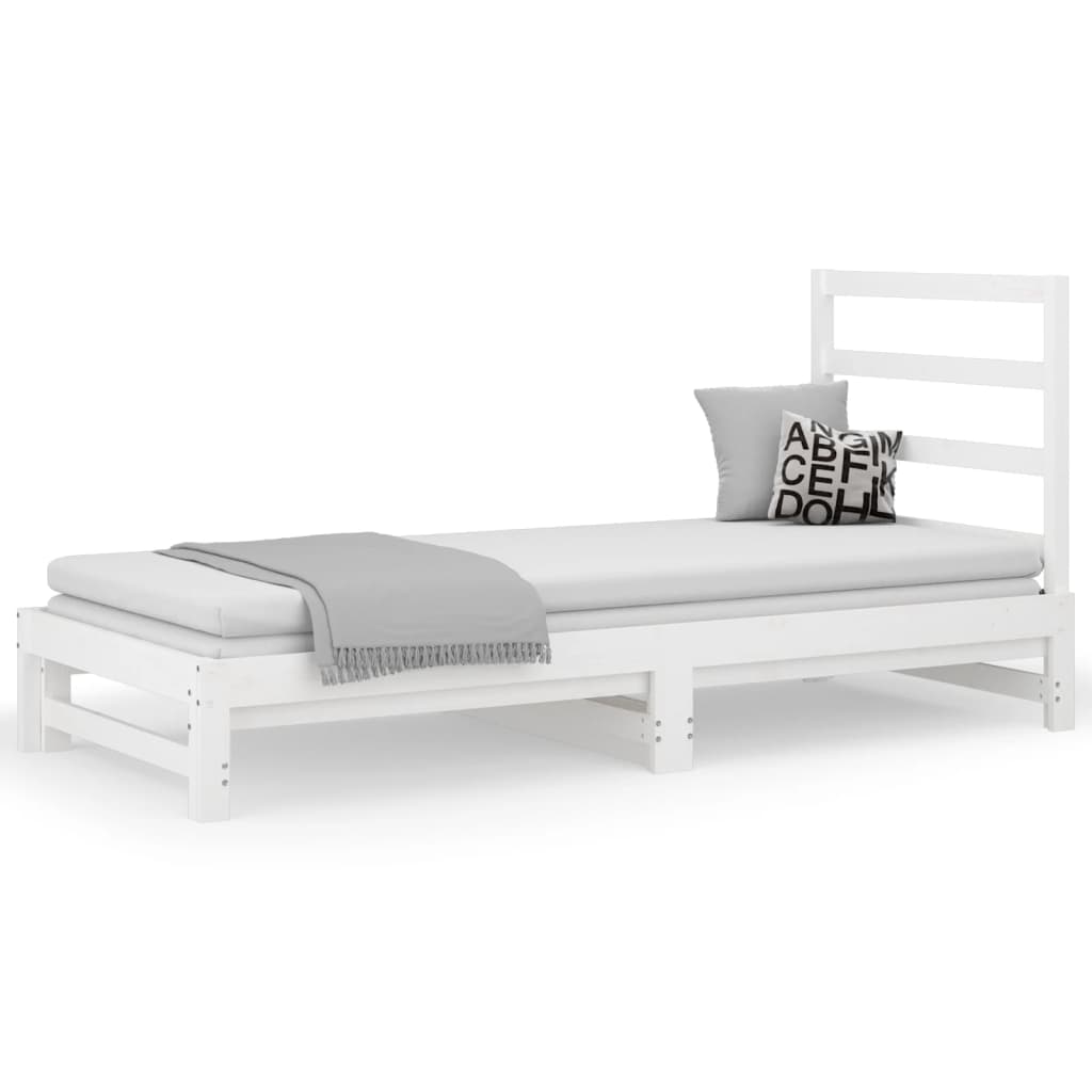 Lit coulissant Blanc 2x(90x200) cm Bois de pin massif Lits & cadres de lit vidaXL   