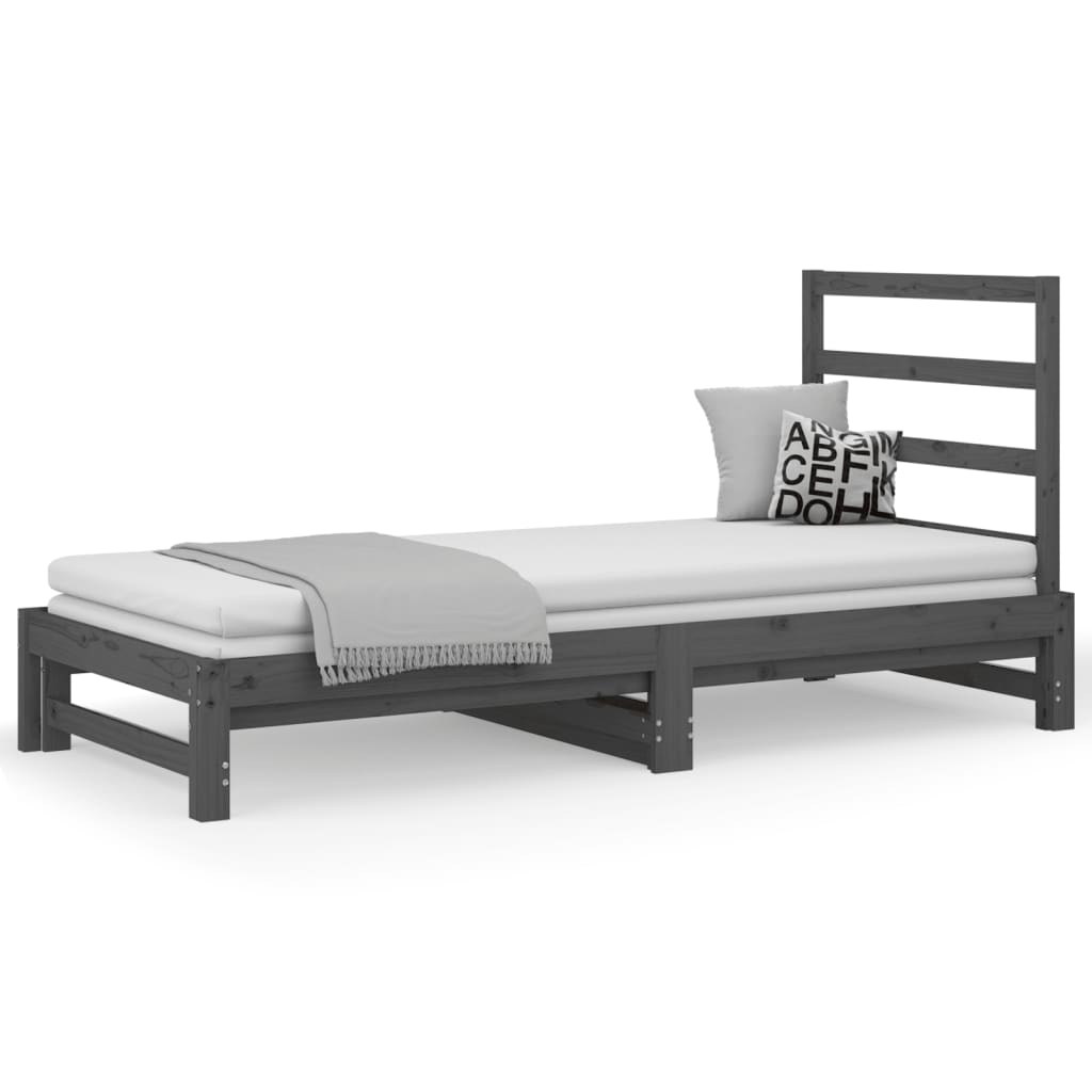 Lit coulissant Gris 2x(90x200) cm Bois de pin massif Lits & cadres de lit vidaXL   