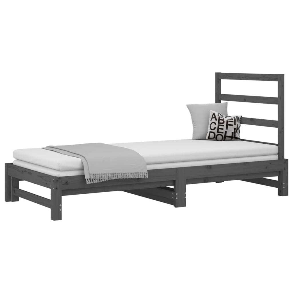 Lit coulissant Gris 2x(90x200) cm Bois de pin massif Lits & cadres de lit vidaXL   