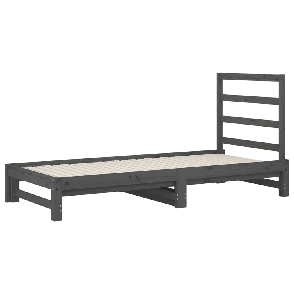 Lit coulissant Gris 2x(90x200) cm Bois de pin massif Lits & cadres de lit vidaXL   