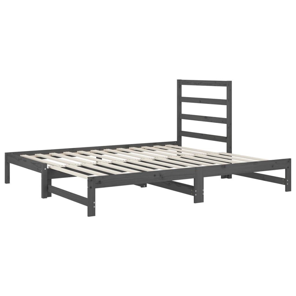 Lit coulissant Gris 2x(90x200) cm Bois de pin massif Lits & cadres de lit vidaXL   