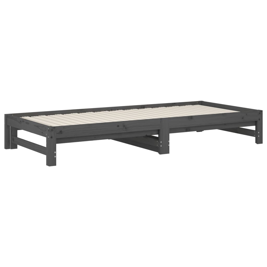 Lit coulissant Gris 2x(90x200) cm Bois de pin massif Lits & cadres de lit vidaXL   