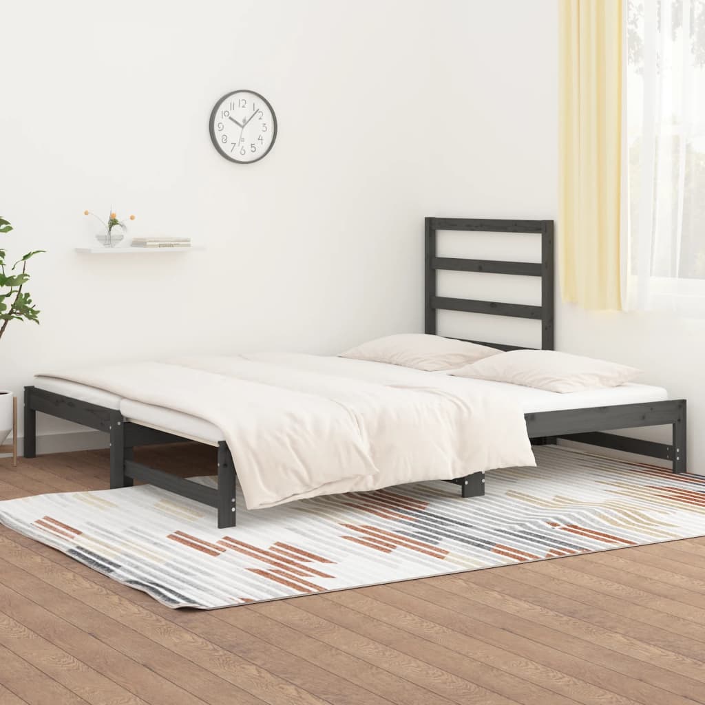 Lit coulissant Gris 2x(90x200) cm Bois de pin massif Lits & cadres de lit vidaXL   