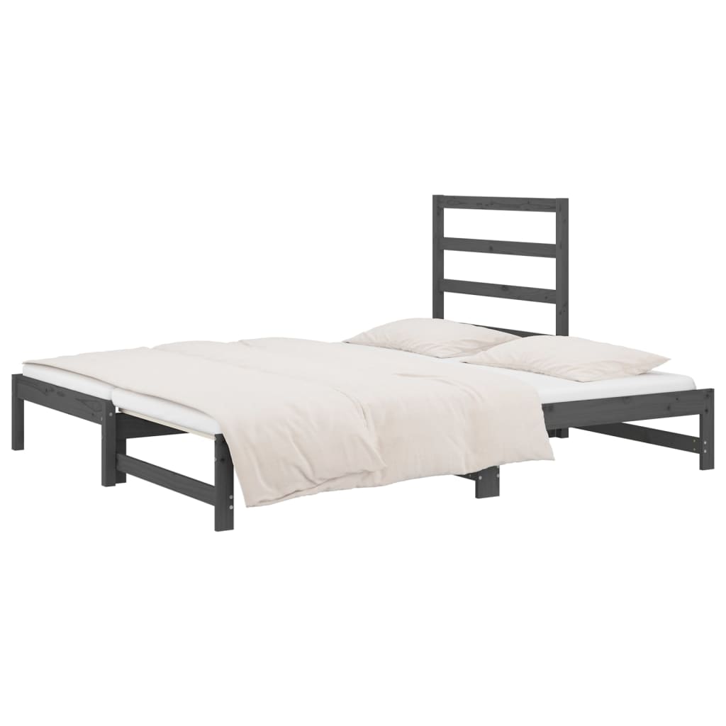 Lit coulissant Gris 2x(90x200) cm Bois de pin massif Lits & cadres de lit vidaXL   