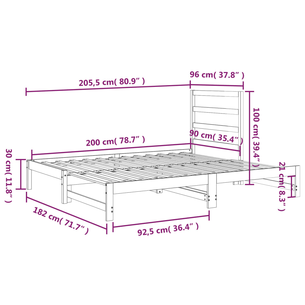 Lit coulissant Gris 2x(90x200) cm Bois de pin massif Lits & cadres de lit vidaXL   