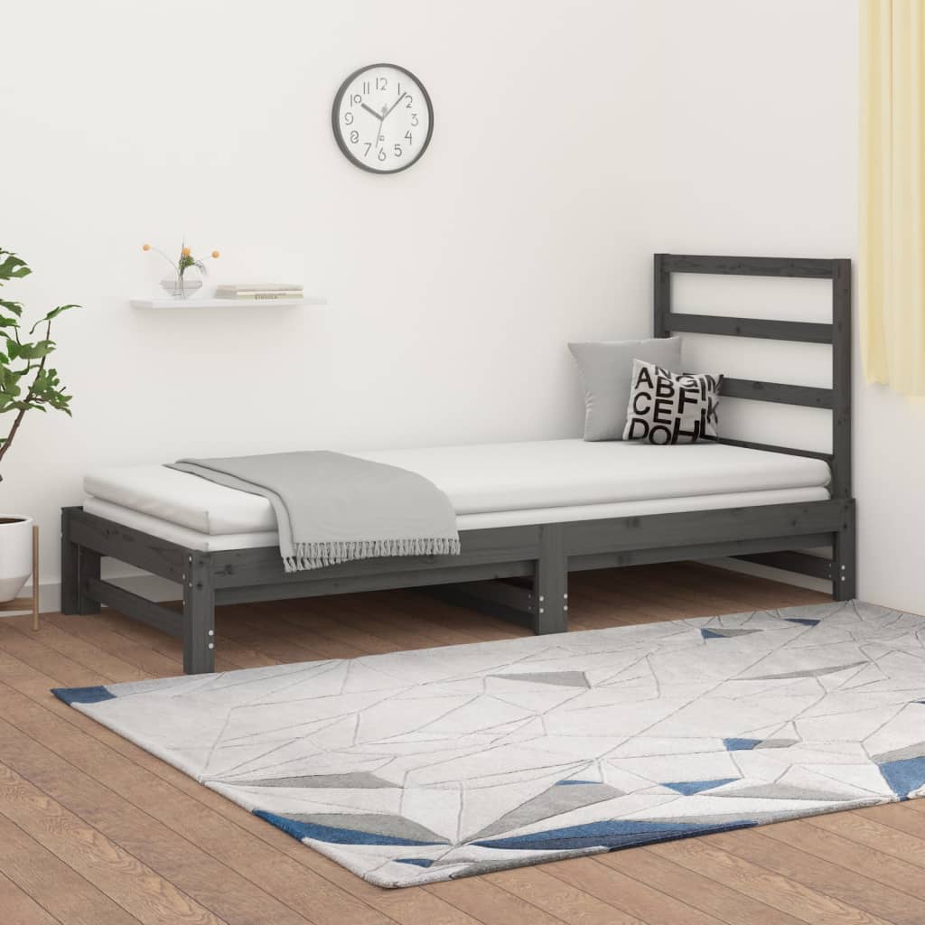 Lit coulissant Gris 2x(90x200) cm Bois de pin massif Lits & cadres de lit vidaXL   