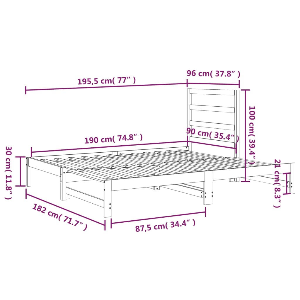 Lit coulissant Blanc 2x(90x190) cm Bois de pin massif Lits & cadres de lit vidaXL   