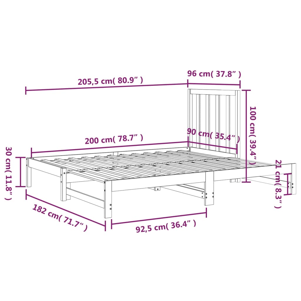 Lit coulissant Blanc 2x(90x200) cm Bois de pin massif Lits & cadres de lit vidaXL   