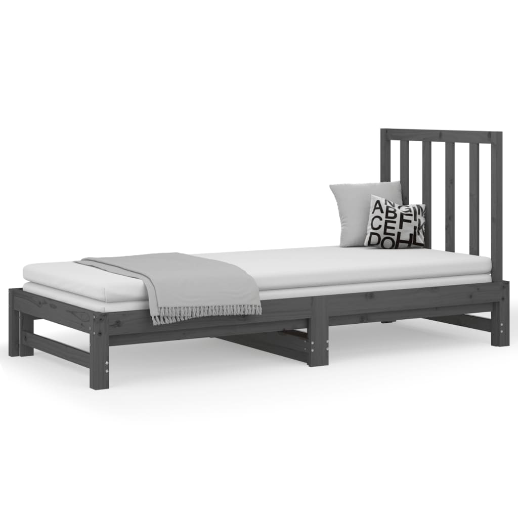 Lit coulissant Gris 2x(90x200) cm Bois de pin massif Lits & cadres de lit vidaXL   