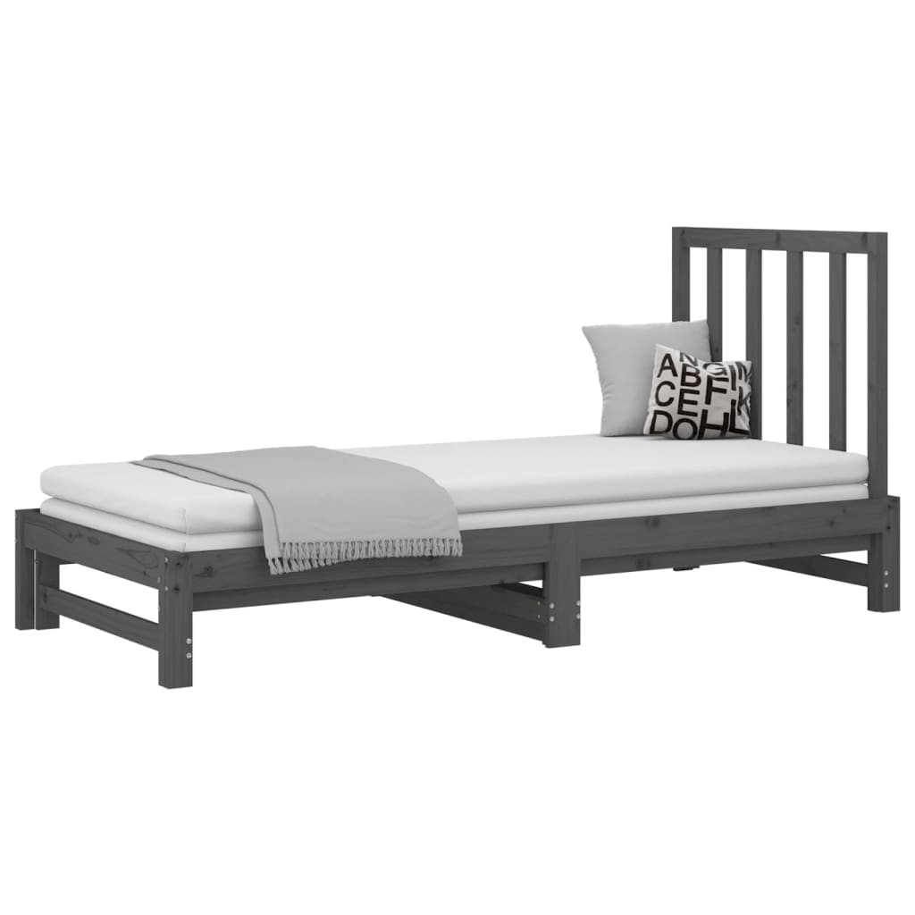 Lit coulissant Gris 2x(90x200) cm Bois de pin massif Lits & cadres de lit vidaXL   