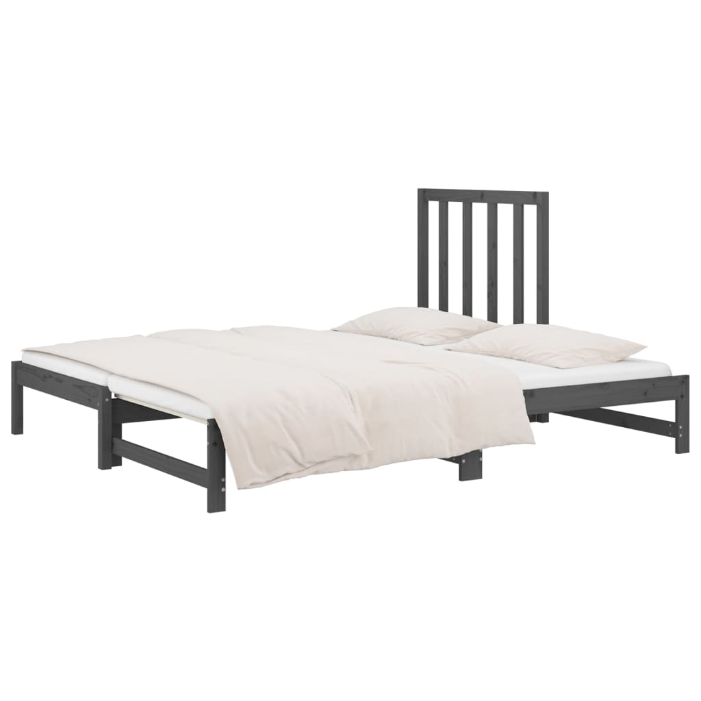Lit coulissant Gris 2x(90x200) cm Bois de pin massif Lits & cadres de lit vidaXL   