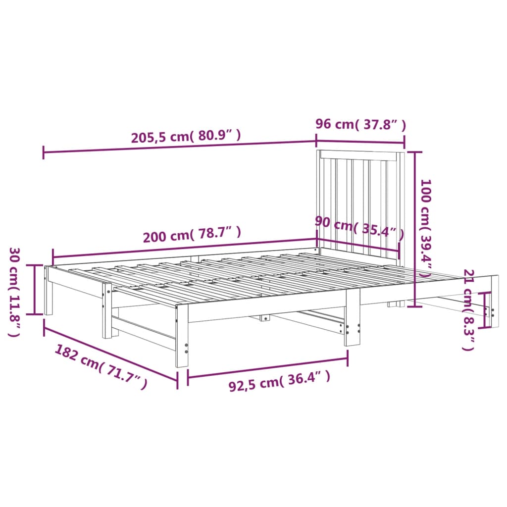 Lit coulissant Gris 2x(90x200) cm Bois de pin massif Lits & cadres de lit vidaXL   