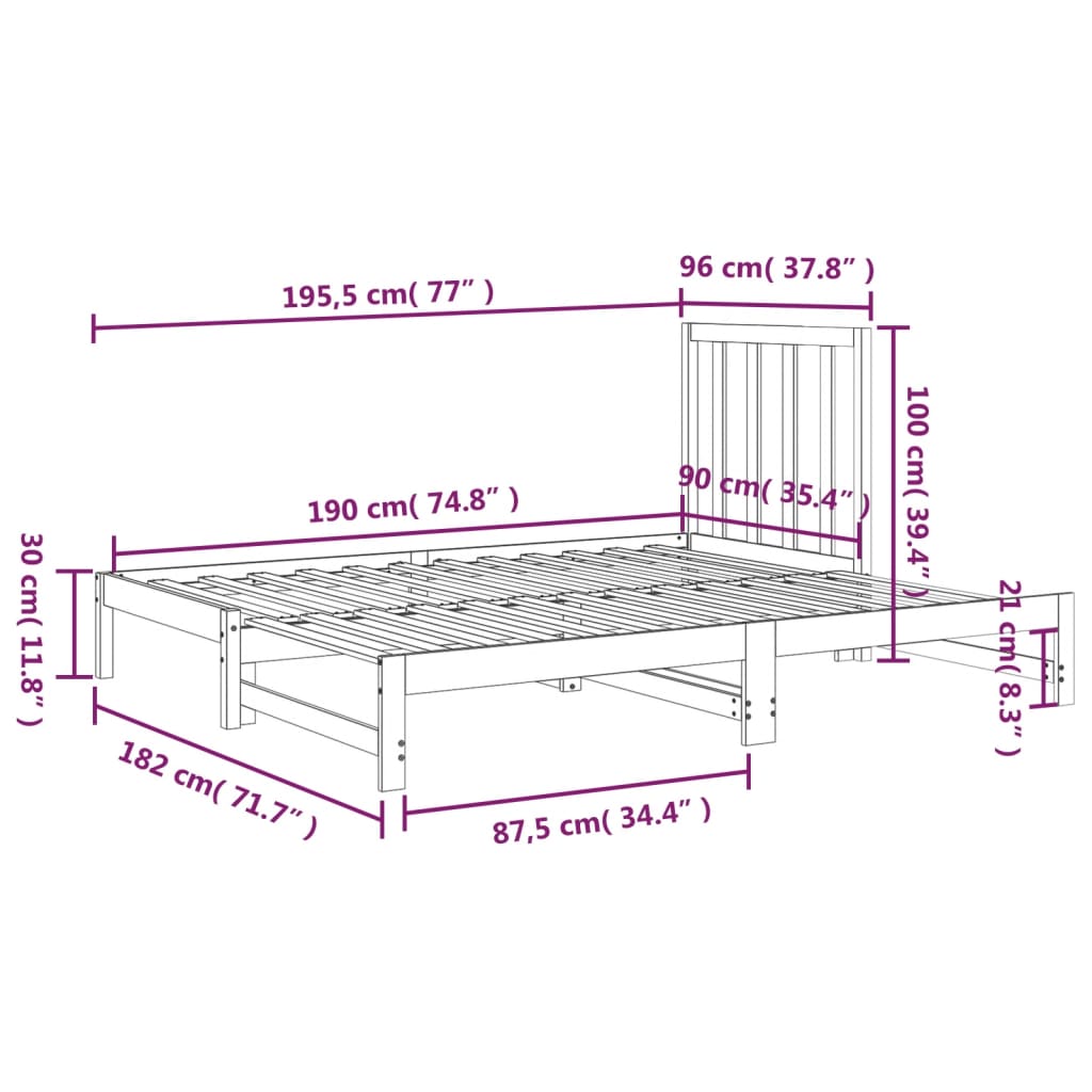 Lit coulissant Blanc 2x(90x190) cm Bois de pin massif Lits & cadres de lit vidaXL   
