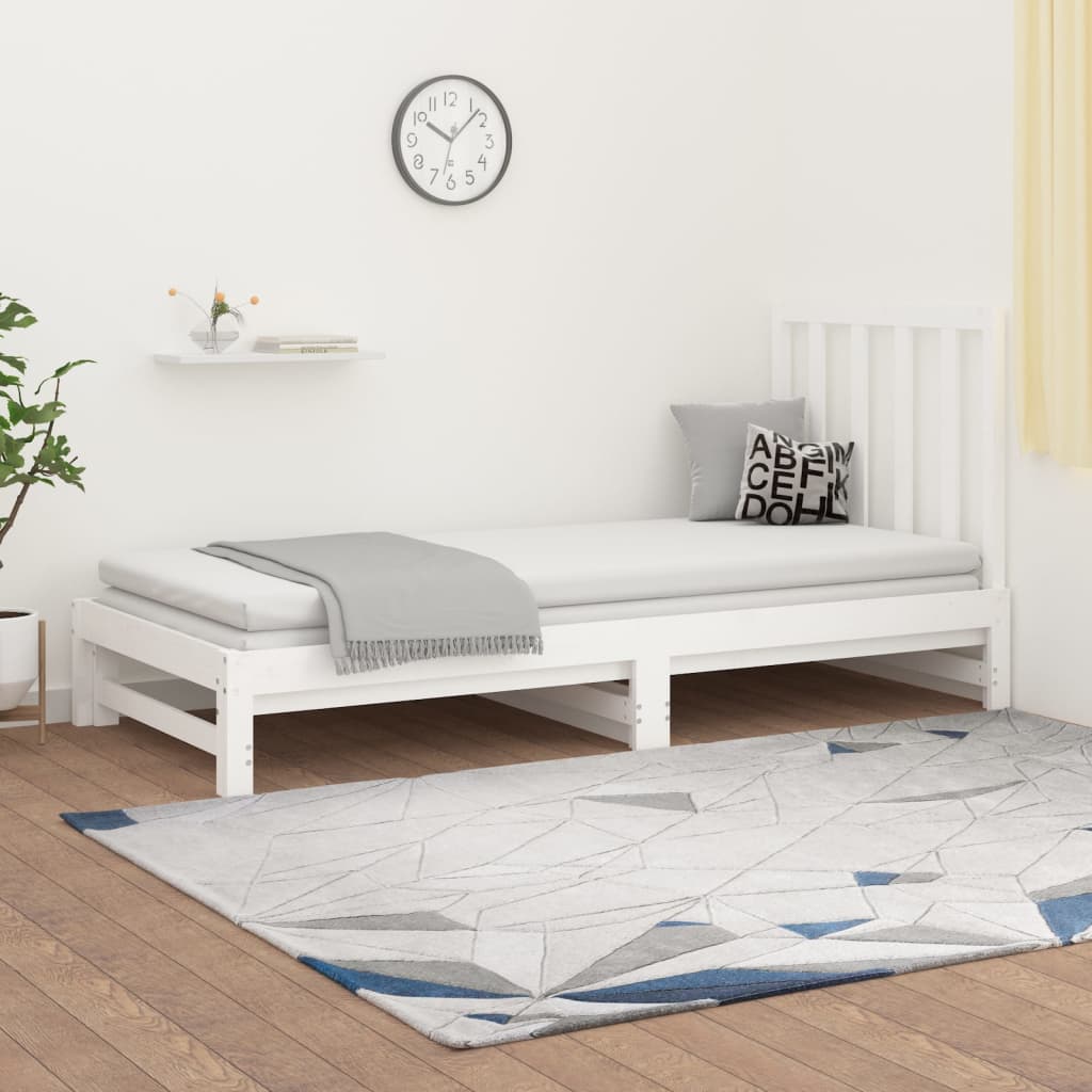 Lit coulissant Blanc 2x(90x190) cm Bois de pin massif Lits & cadres de lit vidaXL   