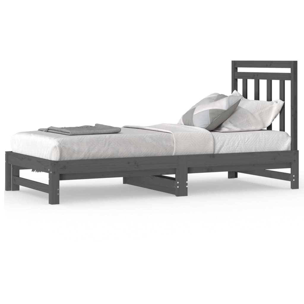 Lit coulissant Gris 2x(90x200) cm Bois de pin massif Lits & cadres de lit vidaXL   