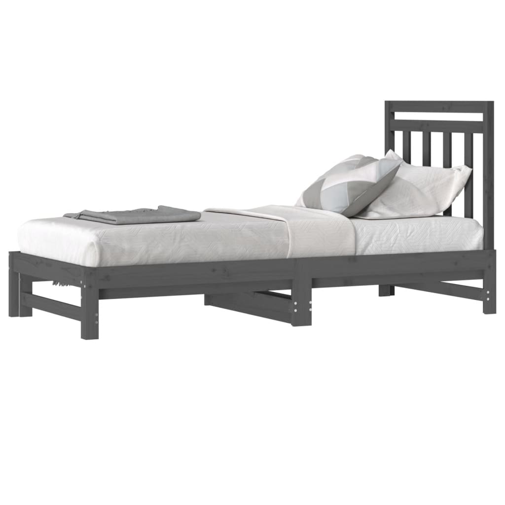 Lit coulissant Gris 2x(90x200) cm Bois de pin massif Lits & cadres de lit vidaXL   