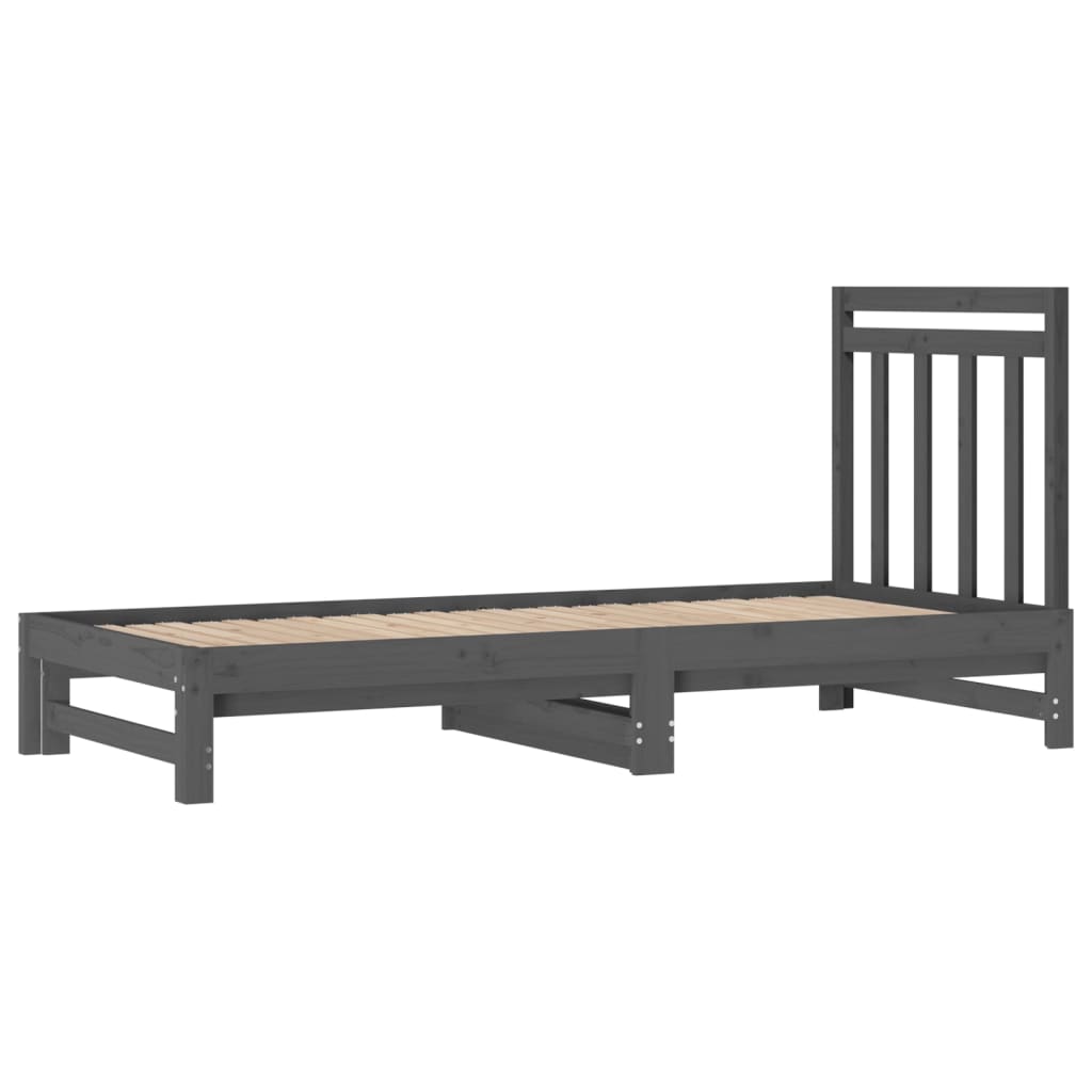 Lit coulissant Gris 2x(90x200) cm Bois de pin massif Lits & cadres de lit vidaXL   