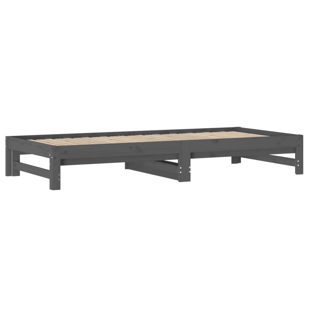 Lit coulissant Gris 2x(90x200) cm Bois de pin massif Lits & cadres de lit vidaXL   