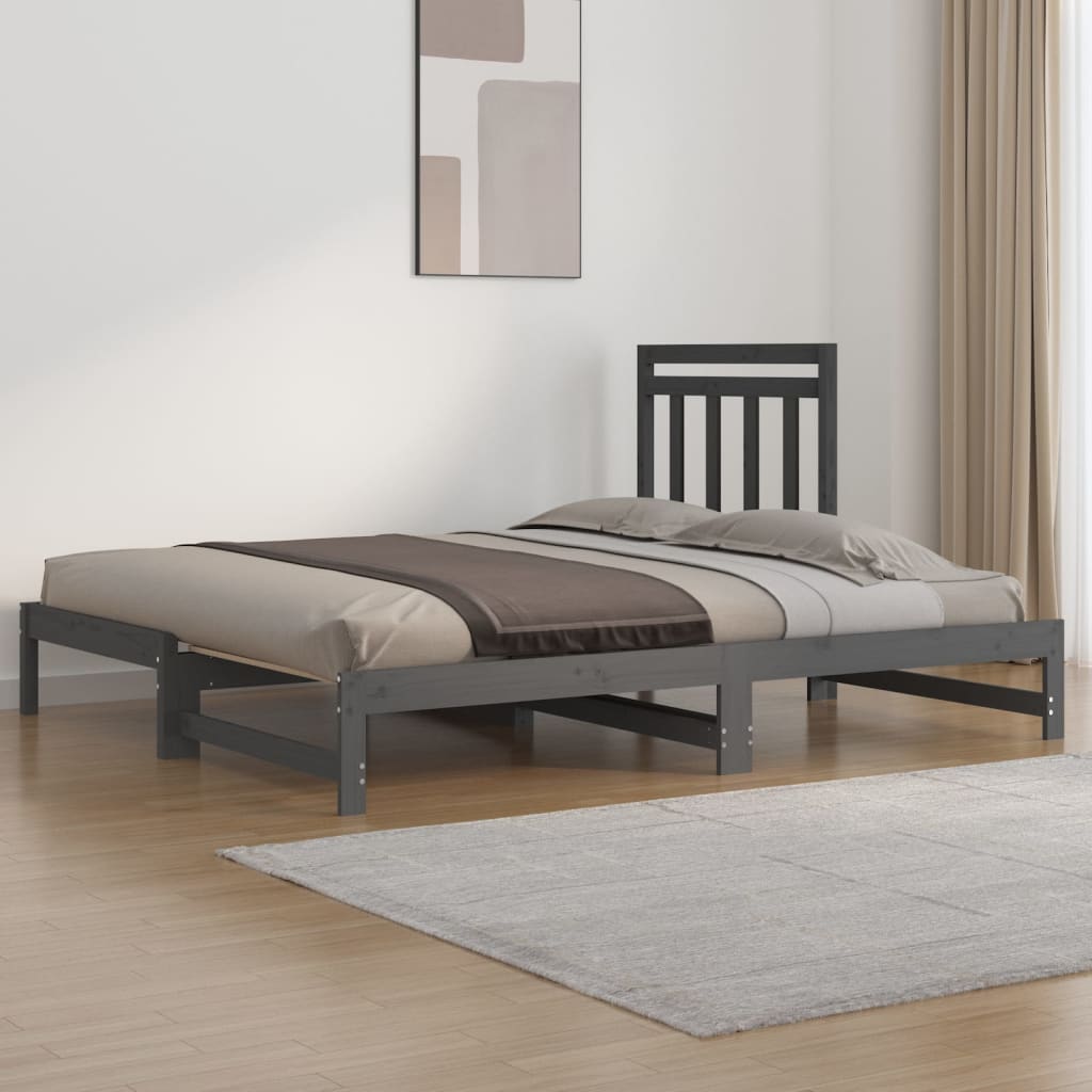 Lit coulissant Gris 2x(90x200) cm Bois de pin massif Lits & cadres de lit vidaXL   