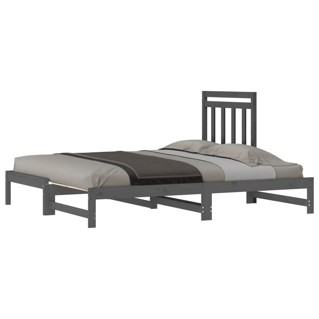 Lit coulissant Gris 2x(90x200) cm Bois de pin massif Lits & cadres de lit vidaXL   