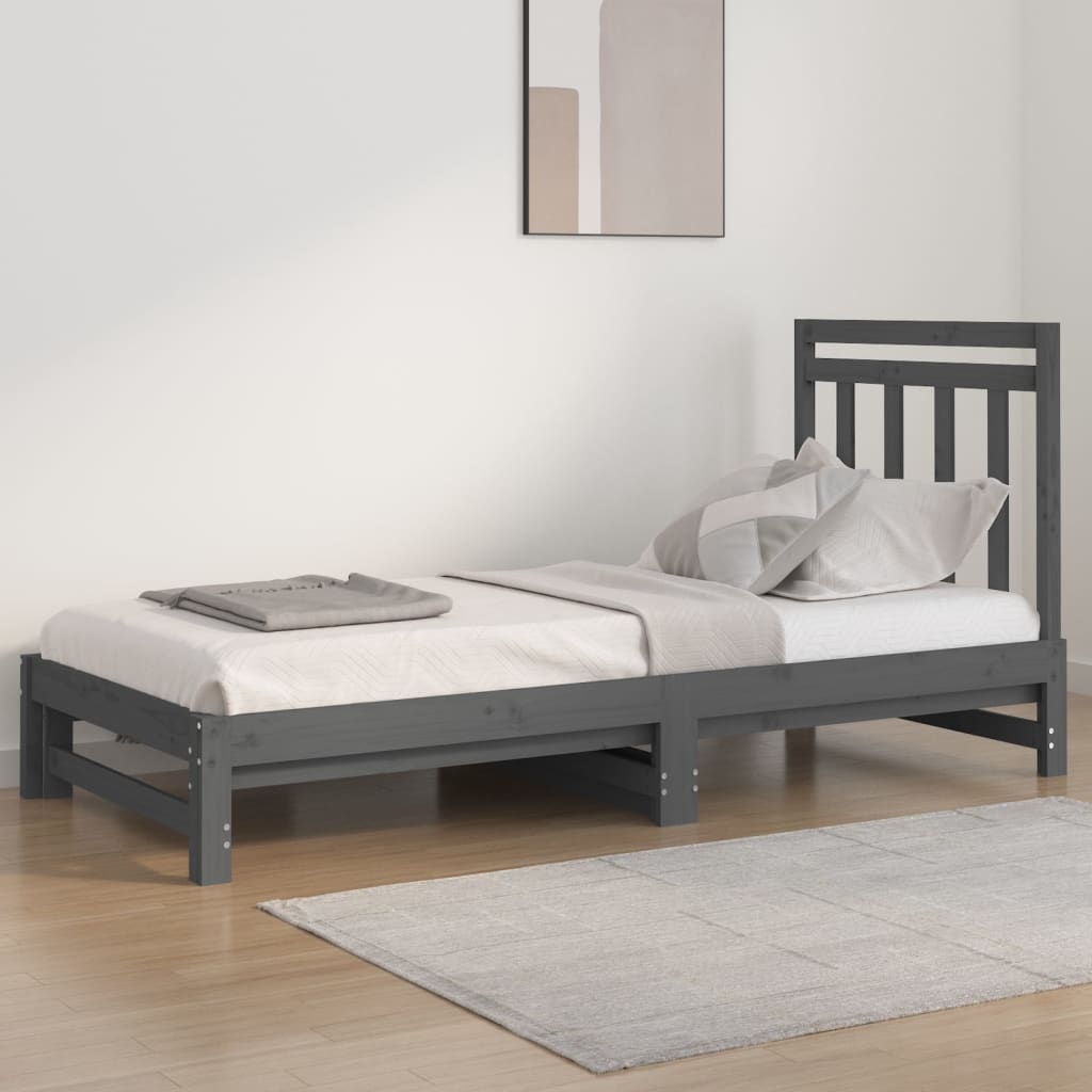Lit coulissant Gris 2x(90x200) cm Bois de pin massif Lits & cadres de lit vidaXL   
