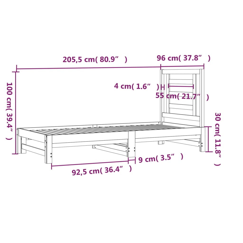 Lit coulissant Blanc 2x(90x200) cm Bois de pin massif Lits & cadres de lit vidaXL   