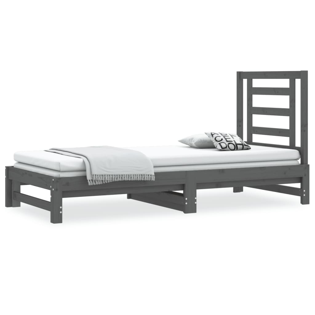 Lit coulissant Gris 2x(90x200) cm Bois de pin massif Lits & cadres de lit vidaXL   