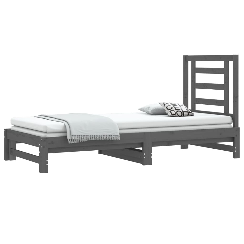 Lit coulissant Gris 2x(90x200) cm Bois de pin massif Lits & cadres de lit vidaXL   
