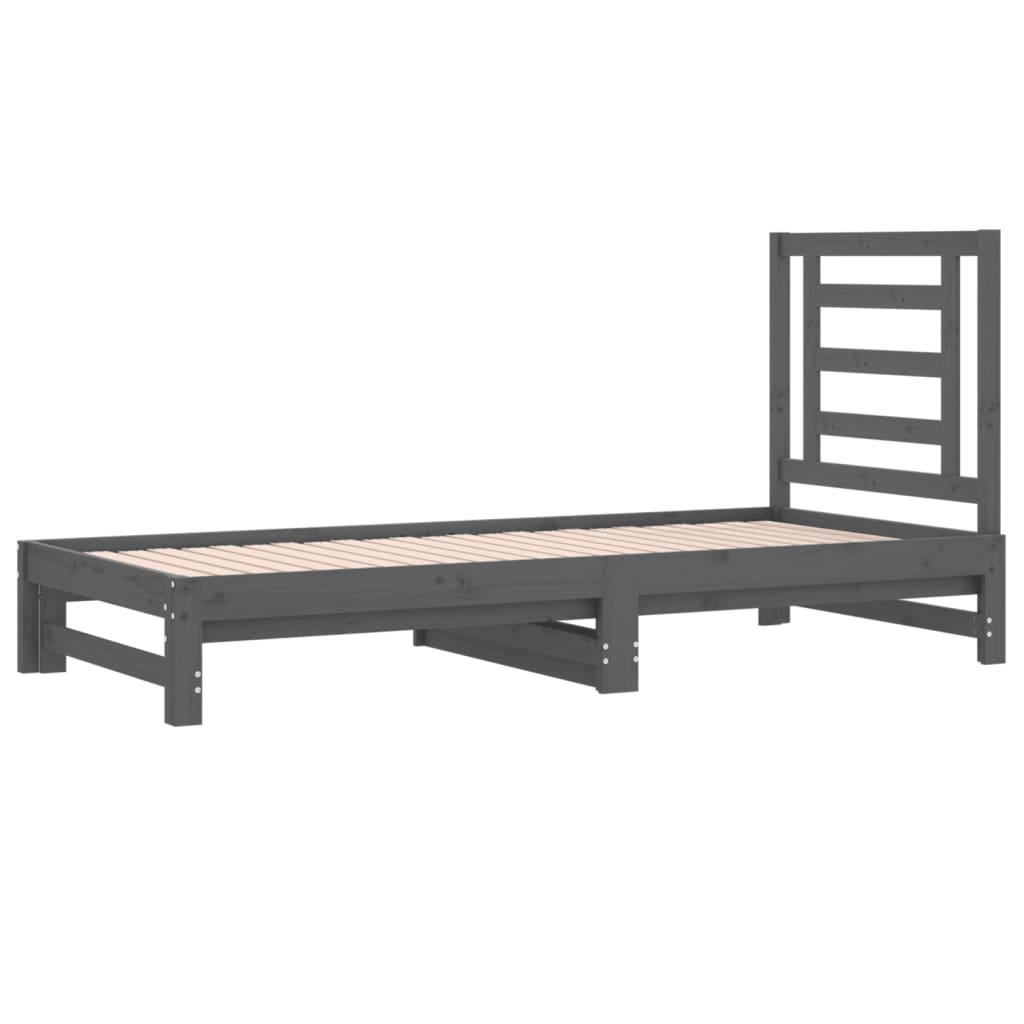 Lit coulissant Gris 2x(90x200) cm Bois de pin massif Lits & cadres de lit vidaXL   