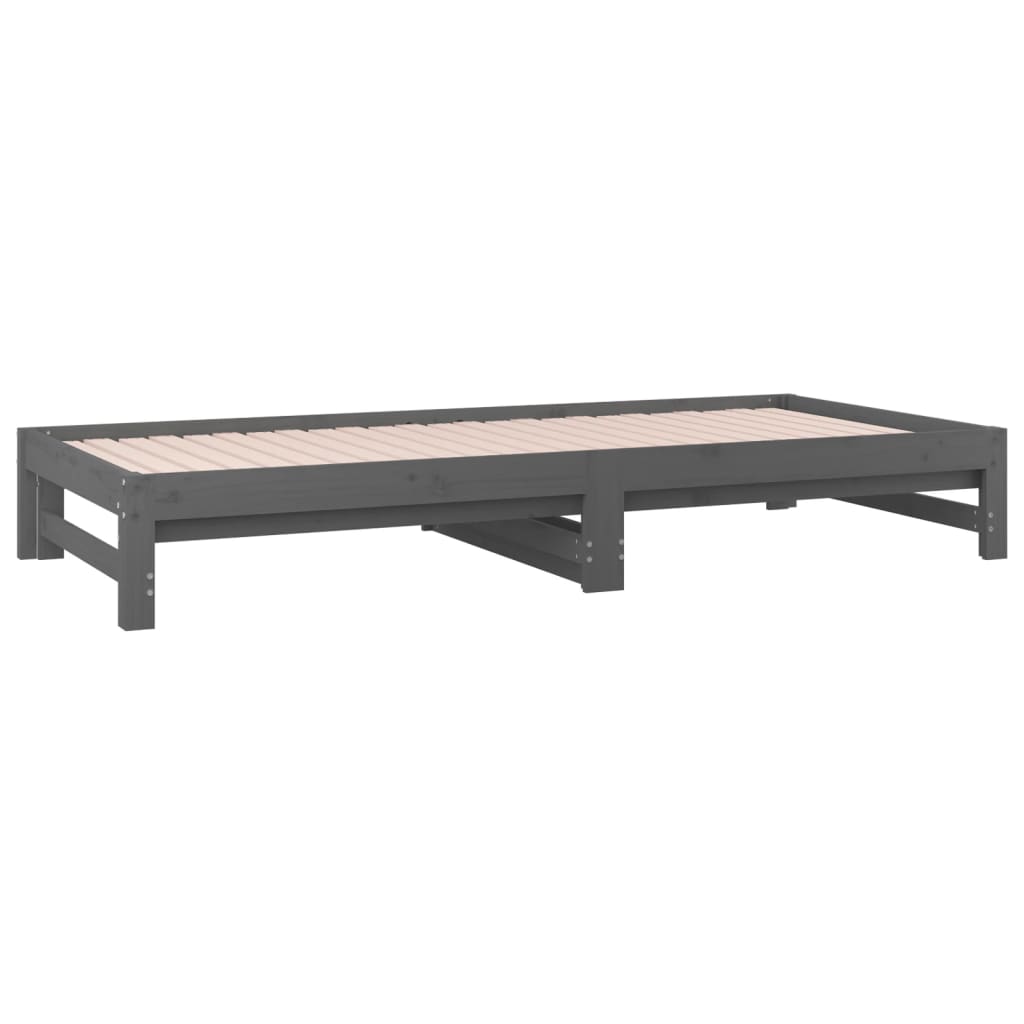 Lit coulissant Gris 2x(90x200) cm Bois de pin massif Lits & cadres de lit vidaXL   