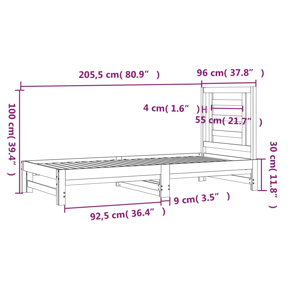 Lit coulissant Gris 2x(90x200) cm Bois de pin massif Lits & cadres de lit vidaXL   