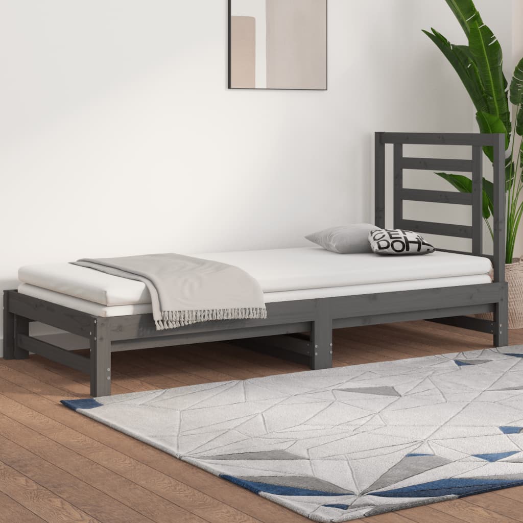 Lit coulissant Gris 2x(90x200) cm Bois de pin massif Lits & cadres de lit vidaXL   