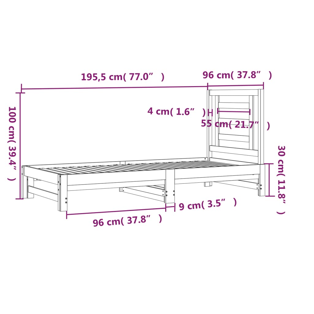 Lit coulissant Blanc 2x(90x190) cm Bois de pin massif Lits & cadres de lit vidaXL   