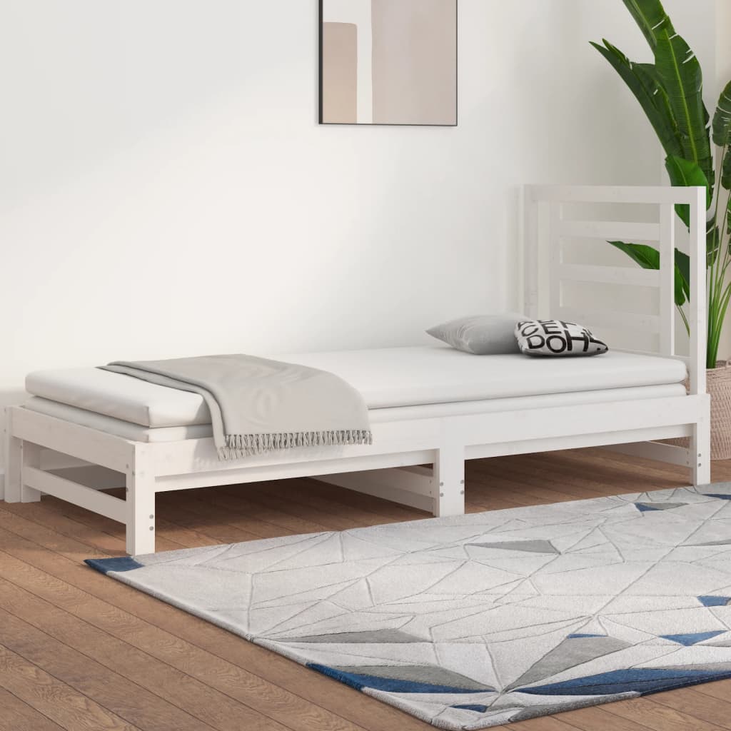 Lit coulissant Blanc 2x(90x190) cm Bois de pin massif Lits & cadres de lit vidaXL   