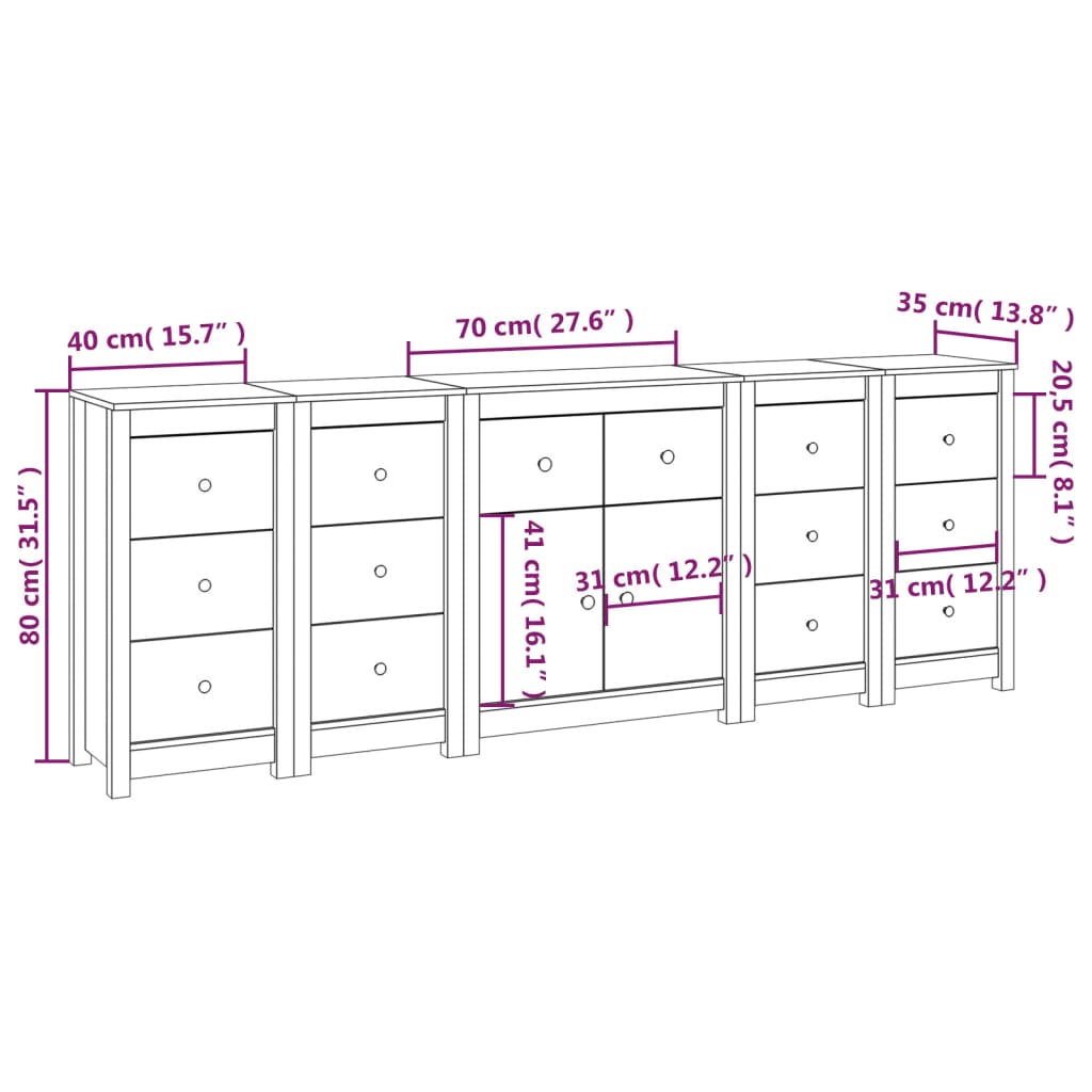 Buffet Noir 230x35x80 cm Bois massif de pin Buffets & bahuts vidaXL   