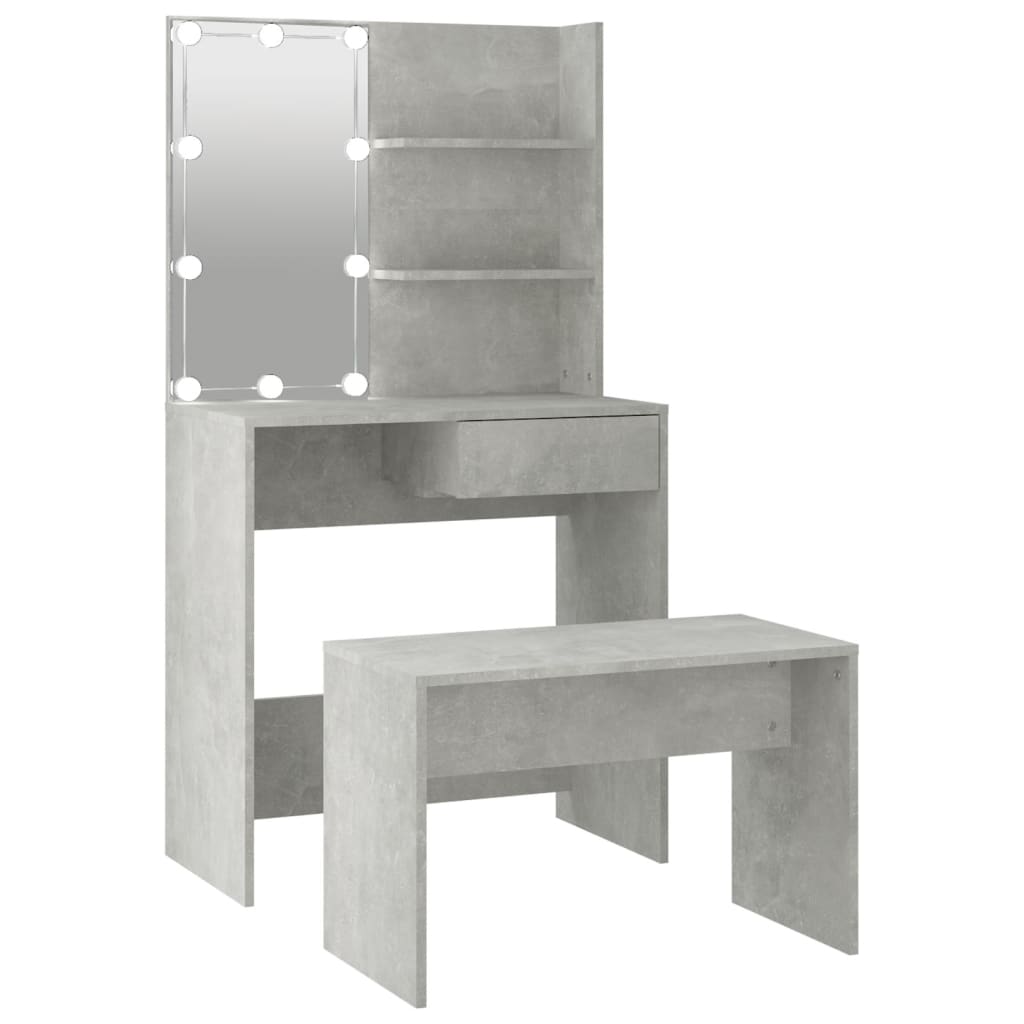 Ensemble de coiffeuse avec LED Gris béton Bois d'ingénierie Coiffeuses vidaXL   