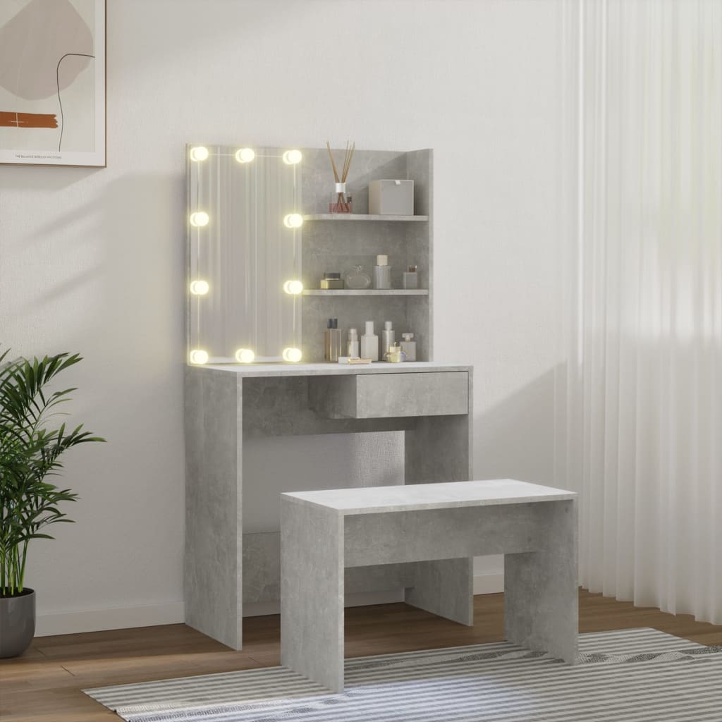 Ensemble de coiffeuse avec LED Gris béton Bois d'ingénierie Coiffeuses vidaXL   