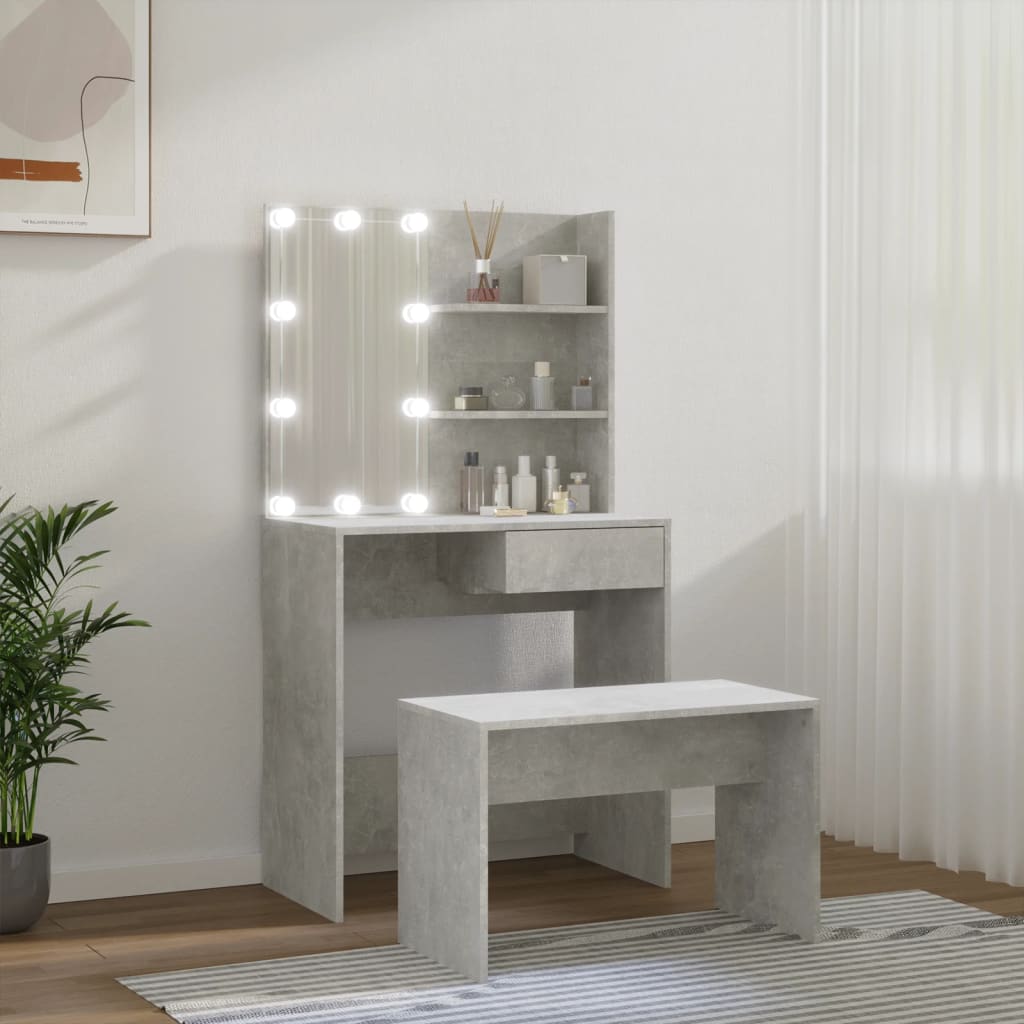 Ensemble de coiffeuse avec LED Gris béton Bois d'ingénierie Coiffeuses vidaXL   