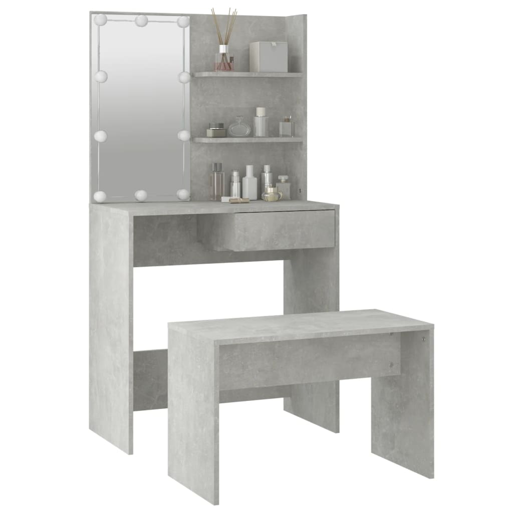 Ensemble de coiffeuse avec LED Gris béton Bois d'ingénierie Coiffeuses vidaXL   