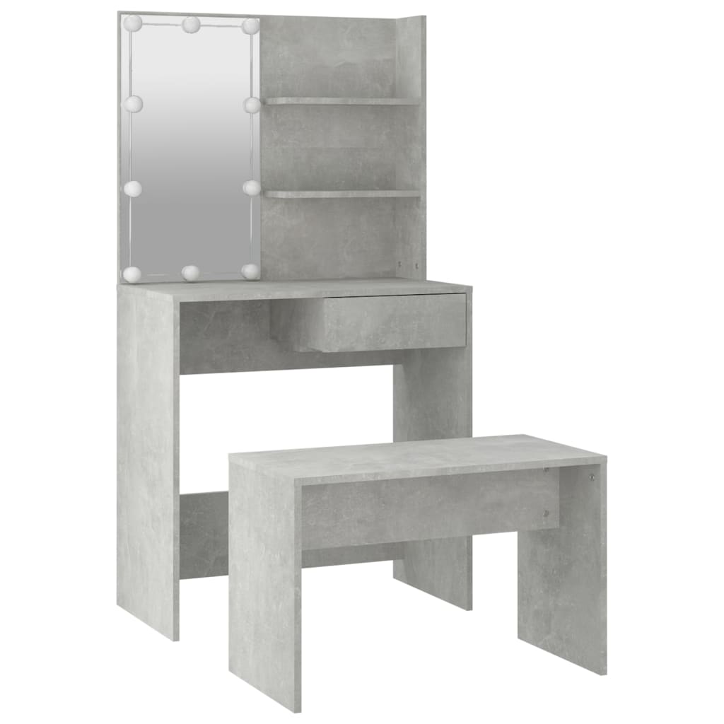 Ensemble de coiffeuse avec LED Gris béton Bois d'ingénierie Coiffeuses vidaXL   