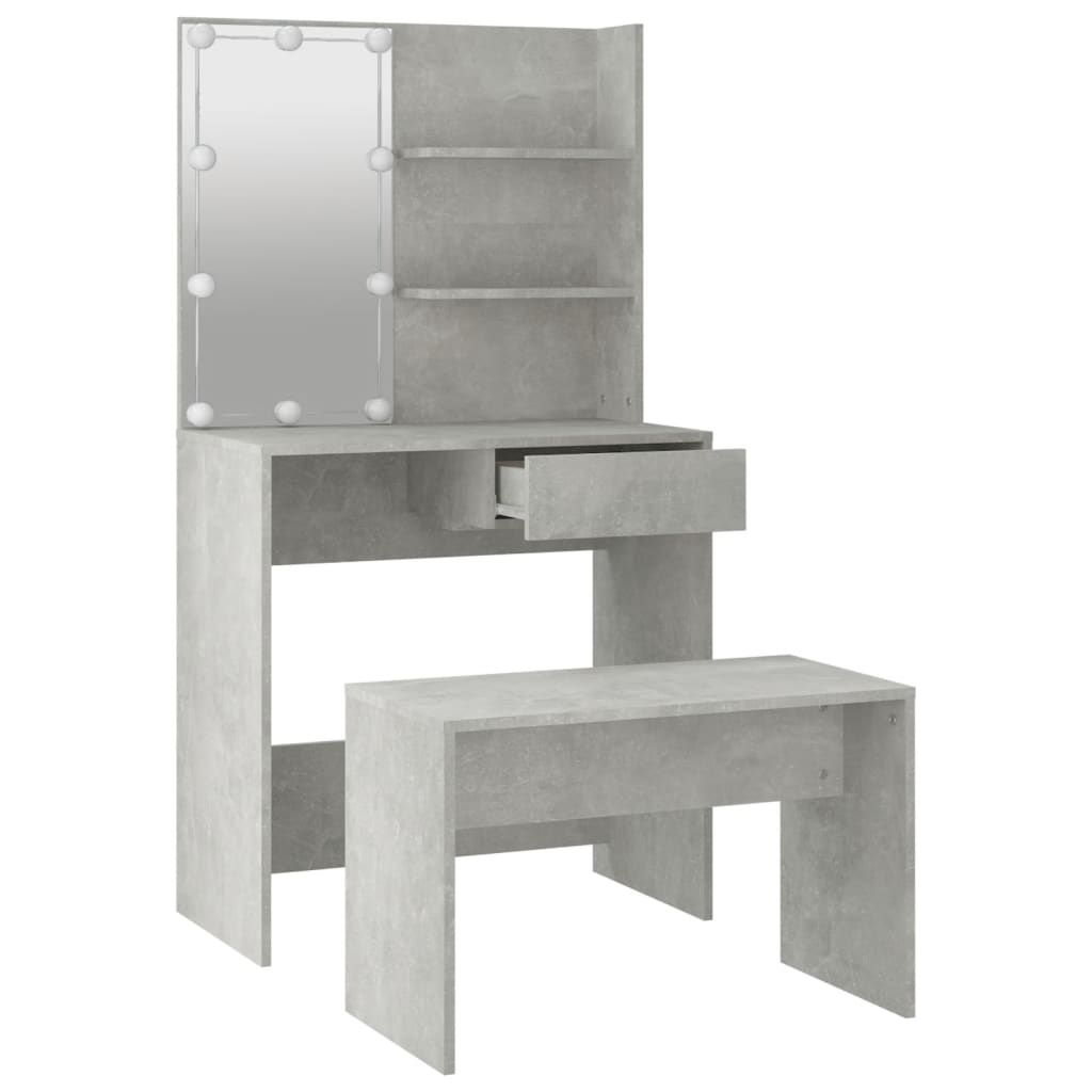 Ensemble de coiffeuse avec LED Gris béton Bois d'ingénierie Coiffeuses vidaXL   