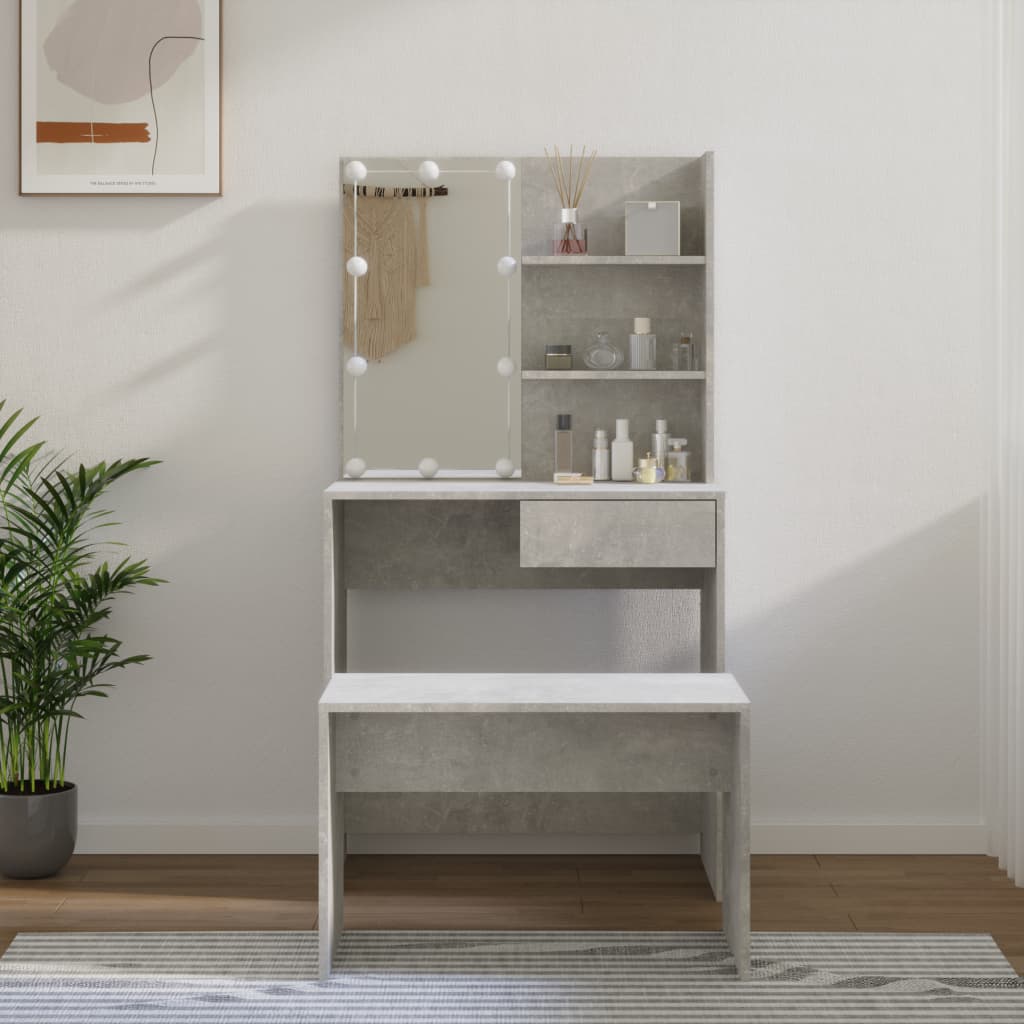 Ensemble de coiffeuse avec LED Gris béton Bois d'ingénierie Coiffeuses vidaXL   